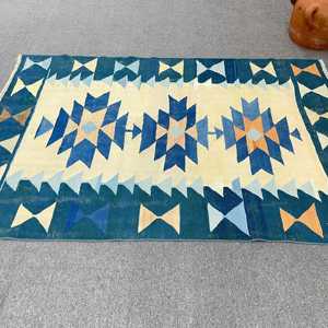 Alfombra Turca Vintage de 4.6x6.9 pies, Alfombra Azul con Diseño Floral de Lana - Product Image 2