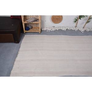 Tapis Turc Vintage Moderne 4.4 X 7.1ft Classique Beige Patchwork Design Laine Viscose Matériau Latex Support pour Salon - Product Image 5