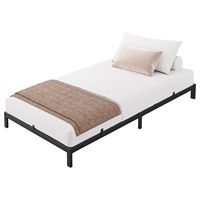 Cadre de lit double en métal noir à hauteur basse, base de matelas robuste de 6 pouces d'épaisseur, lit suspendu en fer, cadre de lit en métal épais et robuste T-06
