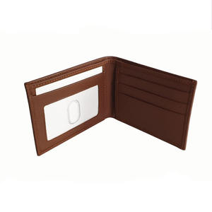 High Quality Brown Genuine Leather <b>Men's</b> <b>Wallet</b> Minimalist RFID Blocking <b>Slim</b> Design with Open Closure Logo Decoration Travel - Product Image 1