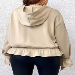Sweat à capuche pour femme en tissu polaire lourd de haute qualité personnalisé 2026, manches évasées, ourlet à volants, élégant - Product Image 2