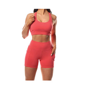 High Quality Cotton Gym Fitness Yoga Wear Custom Sports Bra Shorts <b>Set</b> Women Seamless Activewear Nude Feel - Product Image 2