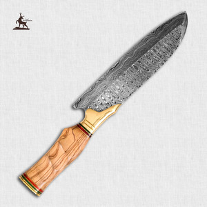 Couteau de chef en acier damas fait à la main en bois d'olivier anneaux en laiton poignée cadeau personnalisé pour lui mari petit ami OEM personnalisable - Product Image 1