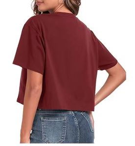 T-shirts courts d'entraînement surdimensionnés pour femmes col rond manches courtes décontracté ample été culture t-shirt hauts coton - Product Image 6
