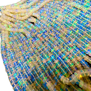 ลูกปัดโอปอลธรรมชาติเอธิโอเปียคุณภาพสูง ขนาด 3 มม. ทรงกลมเหลี่ยมเพชรพลอย สีน้ำเงินดำ - Product Image 1