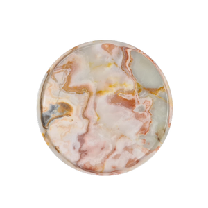 Plateau rond en marbre d'onyx blanc en pierre naturelle, plateau de service décoratif en pierre d'onyx - Product Image 1