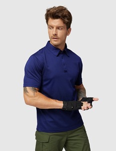 Polos tácticos para hombre azul marino rendimiento al aire libre camisa con cuello que absorbe la humedad - Product Image 2