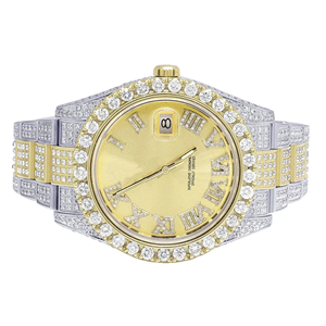 Reloj de pulsera de dos tonos con esfera romana de doble tono totalmente helado VVS Diamond/con fecha Unisex Hip Hop reloj de diamantes helado - Product Image 1