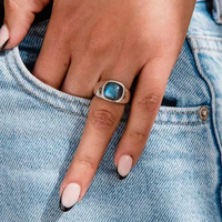Bague de fiançailles vintage en argent sterling 925 avec micro-incrustation de labradorite bleue, sodalite et perle d'eau douce, sertie clos, finition raffinée
