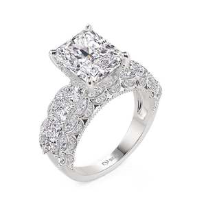Jeulia <b>Vintage</b> Flower Cluster Radiant Cut Engagement <b>Ring</b> in White <b>Gold</b> Over Copper - Product Image 1