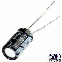 Condensateur électrolytique VAOHM 100F 25V à bornes radiales 6x11mm, 1000 pièces/sac, haute performance, faible ESR, conforme RoHS