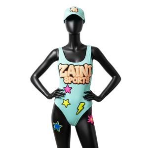 Maillot de bain une pièce pour femme en nylon et élasthanne, couleur menthe, avec patch sport en chenille et logo personnalisé - Product Image 1