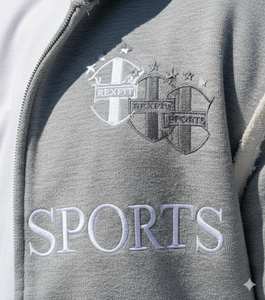 Sudadera con Capucha y Cremallera para Hombre con Logotipo Bordado en el Pecho |   Sudadera con Detalles Desgastados |   Sudadera Informal de Manga Larga con Contraste de Color para Calle - Product Image 4