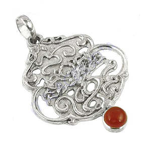 Pendentif géométrique en argent 925 plaqué rhodium avec cornaline pour cadeau femme - Product Image 3