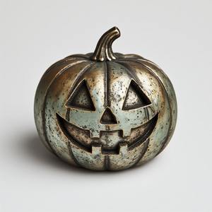 Escultura de calabaza de aluminio de pátina decorativa, hecha a mano artesanal con tallado intrincado, diseñada para Halloween elegante - Product Image 2