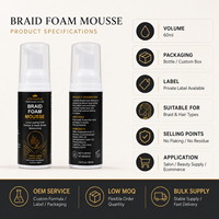 Fabricant de mousse coiffante pour tresses sous marque privée, logo personnalisé, mousse hydratante sans résidus pour tresses et perruques à dentelle