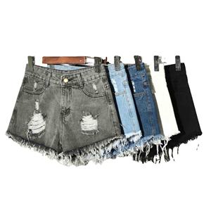 Shorts en jean déchirés vintage pour femme, taille élastique, grande taille, en coton, personnalisables, vente en gros - Product Image 1