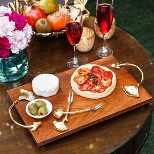 <b>Metal</b> Handle for Table Centerpieces Decor Best Seller Rustic Wooden Serving Foods Platter with - Product Image 4