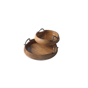 Fabuleux design décoration de la maison vaisselle plateau haute qualité en bois forme ronde avec poignées plateau au meilleur prix - Product Image 1