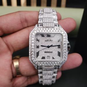 Montres de luxe en acier inoxydable avec diamants, mouvement japonais, entièrement serties de moissanite, qualité inégalée, étincelantes, mode, verre à quartz - Product Image 3