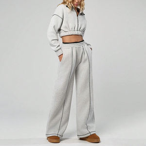 Cropped Sport Street Wear Logotipo personalizado Cremallera Dos pantalones de chándal de 2 piezas y Sudadera con capucha Conjunto Joggers Chándales Mujer - Product Image 3