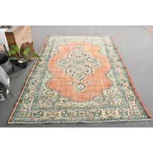 Alfombra turca Vintage 6,4X9,4 pies naranja verde Patchwork diseño lana látex tejido plano técnica sala de estar decoraciones pasillo - Product Image 3