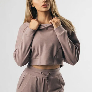 Top corto informal para mujer más vendido, sudaderas con capucha, mezcla de poliéster cálido rico en algodón, comodidad lavada, sostenibilidad, temporada de invierno frontal - Product Image 4