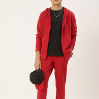 Chándal Deportivo para Hombre, Color Rojo, Casual, Sólido, Ecológico, Talla Grande, Estampado, Corte Regular, con Capucha, para Invierno, Cómodo y Elegante, 100% Algodón