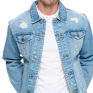 High Quality Breathable Solid Color Ripped Denim Jackets Vintage Front Waterproof Eco-Friendly Casual Coats Men Denim Jacket for - Product Image 6