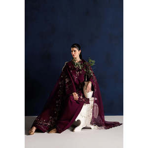 Ensemble IZNIK-3PC : Haut en mousseline de soie brodé, dupatta brodé en organza et pantalon - Collection BIC-4884 - Product Image 4