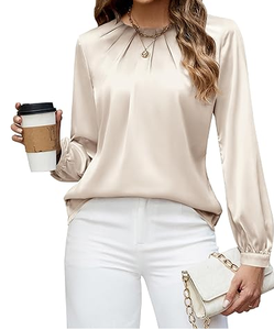 Blusa Elegante de Manga Larga con Pliegues en Color Beige para Mujer, Estilo Casual y de Oficina para un Look Diario con Estilo - Product Image 1