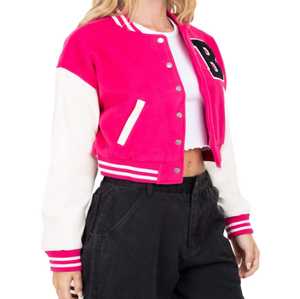 <b>Women's</b> College University Wear Varsity <b>Jacket</b> Fashionable <b>Winter</b> Cropped Leather Sleeve <b>Women</b> Varsity <b>Jacket</b> - Product Image 3