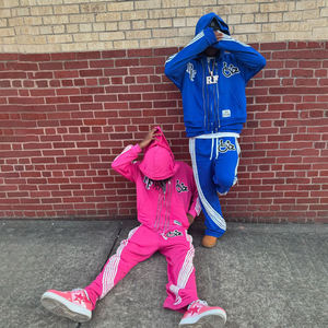 Fabricante Oem Streetwear cintura elástica pantalones de algodón con rayas hombres pierna ancha pista holgada serigrafía pantalones y sudaderas con capucha - Product Image 2