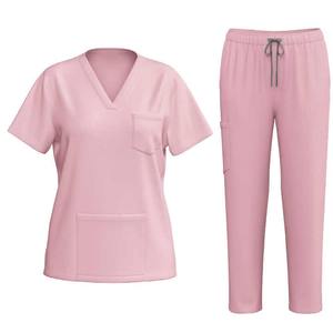 Servicio OEM elástico con cuello en V para mujer conjuntos de traje de limpieza Spandex manga corta enfermera Scrub belleza uniforme ropa de trabajo uniformes de hospital - Product Image 3