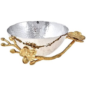 Bol de service en métal avec motif de feuilles dorées design, bol à salade, vaisselle, bol à nourriture, articles pour la maison et la cuisine - Product Image 2