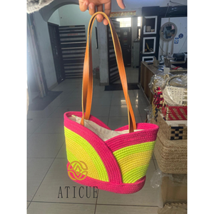 Bolso de Mano Casual para Mujer, de Algodón Trenzado con Correa de Cuero, Cierre de Cremallera, 12x5x10 Pulgadas, con Rayas Elegantes - Product Image 3