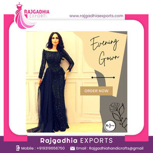 Dernière collection de robes de soirée noires perlées pour femmes Robe de soirée en tissu indien pour la fête et le mariage - Product Image 2