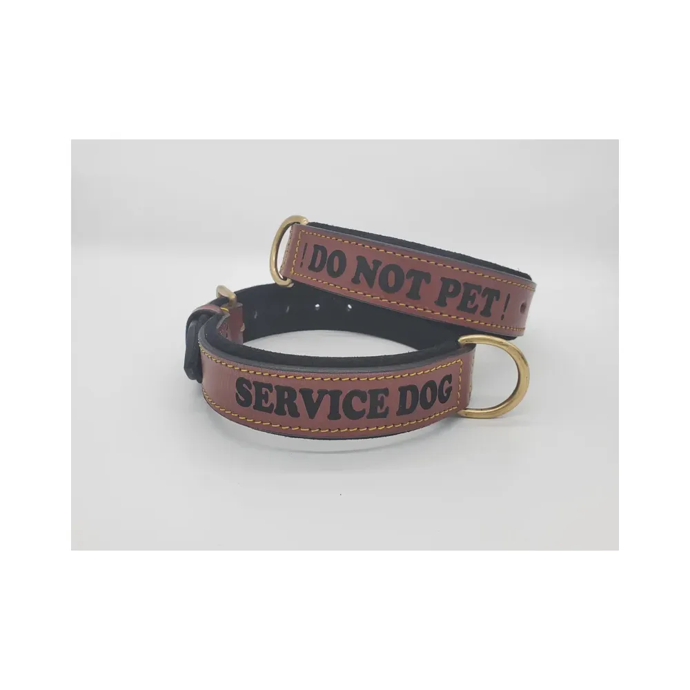 Heavy Duty Leather Service Dog Collar Personalized Soft Padded Thick Handmade Dog Collar