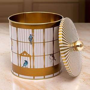 2.1L Vintage Birdcage Ilustración Contenedor de almacenamiento de alimentos 140x150mm Recipiente redondo de metal con pájaros coloridos y mango de perilla - Product Image 3