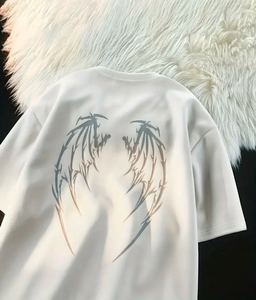 Camiseta de cuello redondo con estampado de alas personalizada, camiseta informal de manga corta para primavera y verano, ropa informal para hombres y mujeres - Product Image 3