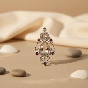 Collar con Colgante de Piedras Preciosas de Plata 925 para Uso Diario, con Circonita, Baño de Rodio en Oro de 14K, Patrón Geométrico, Religioso Ortodoxo - Product Image 1