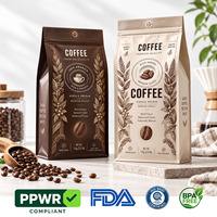 Sacs à café à fond plat personnalisés imprimés mat 250g 500g 1KG avec valve et fermeture éclair, sacs d'emballage pour grains de café recyclables