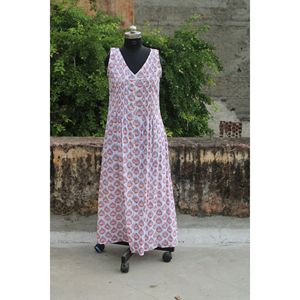 Indien Floral main bloc imprimé Maxi robe femmes été une pièce sans manches Style bohème lin coton parfait cadeau elle - Product Image 6