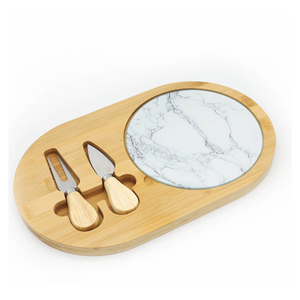 ชุดถาดชีสไม้ไผ่แบบพับเก็บได้ทำจากสเตนเลสสตีลชุดเขียงและมีด - Product Image 6