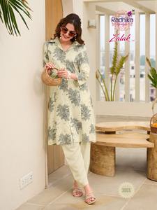 A Line <b>Kurti</b> with Pocket in Rayon Discharge Foil Print Stylish Ethnic Wear for Women Perfect for Casual Outing Office Party Wear - Product Image 3