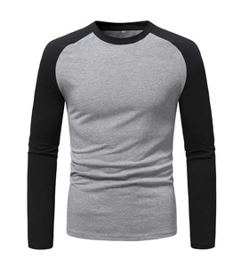 Venta al por mayor de diseño personalizado de alta calidad casual raglán camisas de manga larga de algodón serigrafiado cualquier tamaño cuello de costilla camisetas para hombres - Product Image 3