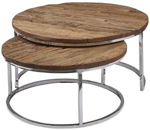 <b>Round</b> Coffee <b>Table</b> Set of 2 Modern Nesting Center <b>Table</b> with Metal Frame & <b>Wooden</b> Look for Living Room Bedroom or Apartment - Product Image 1