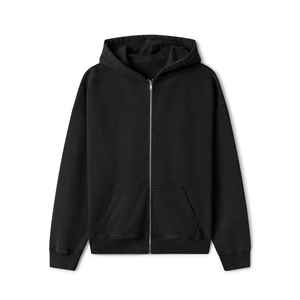 Sweat à capuche oversize avec fermeture éclair, sweat-shirt streetwear personnalisé avec broderie, uni, 400GSM, molleton lourd, pour homme, automne, 100% coton - Product Image 6