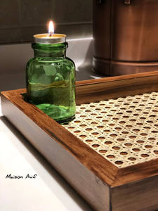 Plateau de service en bois avec canne en sangle de rotin fait à la main du Vietnam - Product Image 6