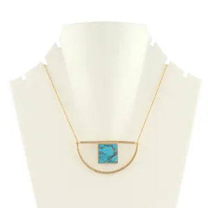 Women Elegant Sky Blue Mohave Copper Turquoise Brushed Finish Designer Capital D Necklace Gold Plated Cable Chain Necklace Gift
